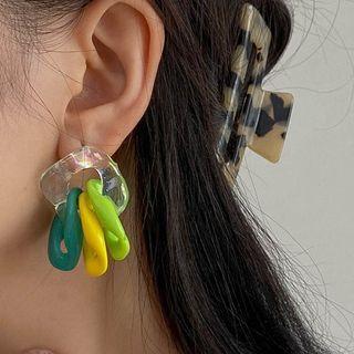 Acrylic Drop Ear Stud 1 Pair - Green & Yellow - One Size