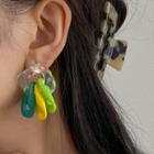 Acrylic Drop Ear Stud 1 Pair - Green & Yellow - One Size