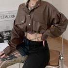 Drawstring Faux Leather Crop Shirt