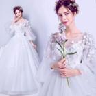 Long-sleeve Floral Applique A-line Wedding Gown