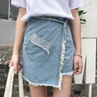 Asymmetric Fray-trim Denim Skirt