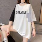 Oversize Elbow-sleeve Lettering Color Block T-shirt