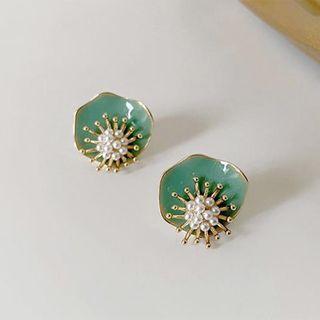 Flower Faux Pearl Earring 1 Pair - Silver Earring - One Size