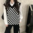 Plaid Knit Vest Black & White - One Size
