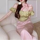 Short-sleeve Satin Blouse / Wide-leg Pants