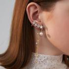Rhinestone Faux Pearl Fringed Earring 1 Pair - 925 Sterling Silver Pin - One Size