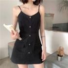 Buttoned V-neck Sleeveless Dress