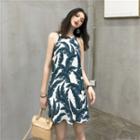 Leaf Print Halter Sundress As Shown In Figure - One Size