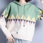 Color Block Knit Cropped Hoodie