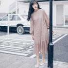 Mock-turtleneck Long-sleeved Lace Long Mermaid Dress