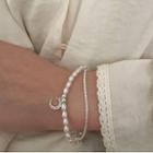 Moon Pendant Freshwater Pearl Layered Bracelet 1pc - Silver - One Size