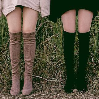 Beribboned Faux-suede Tall Boots