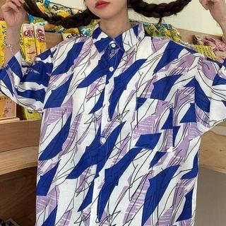 Short-sleeve Button-up Print Shirt