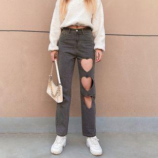 Heart Cutout Straight Leg Jeans