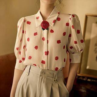 Elbow-sleeve Rose Print Blouse