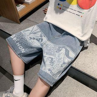 Cartoon Print Straight Cut Denim Shorts