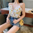 Lace-trim Pineapple-print Crop Top As Shown In Figure - One Size