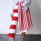 Striped Panel A-line Midi Skirt