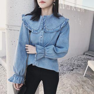 Frilled Collar Denim Blouse