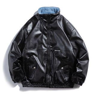 Reversible Fleece Lined Faux Leather Zip Jacket