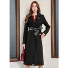 Peaked-lapel Coat With Faux-leather Sash