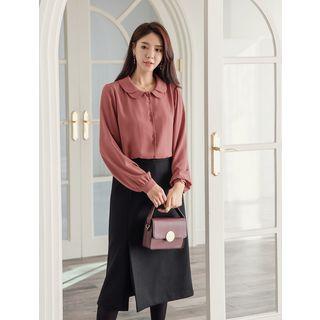 Plus Size Layered-collar Chiffon Blouse