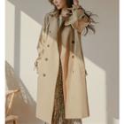 Raglan-sleeve Double-breasted Trench Coat With Sash