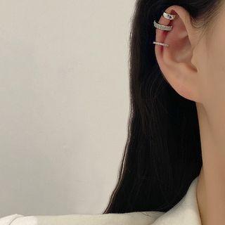 Set Of 3: Rhinestone Alloy Cuff Earring (various Designs) E4333 - 3 Pcs - Silver - One Size