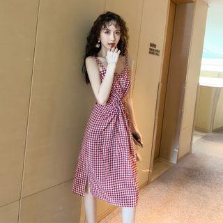 Spaghetti Strap Gingham Midi Dress