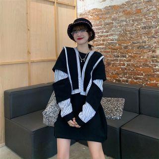 Striped Panel Pullover Dress With Shawl