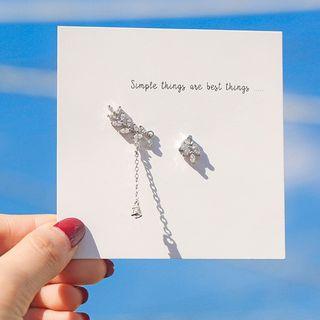 Non-matching 925 Sterling Silver Rhinestone Dangle Earring Silver - One Size