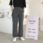 Straight-cut Checked Pants Black - One Size