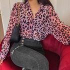 Leopard Sheer Blouse Pink - One Size