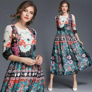 Floral Chiffon A-line Midi Dress