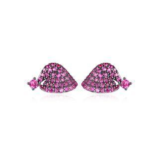 Sterling Silver Simple Creative Geometric Stud Earrings With Pink Cubic Zirconia Silver - One Size