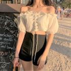 Off-shoulder Lace-up Cropped Blouse / High-waist Shorts
