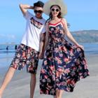 Couple Matching Floral Print Short-sleeve T-shirt / Shorts / Spaghetti Strap Midi Dress