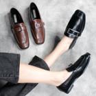 Faux Leather Square-toe Buckled Loafers