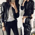 Faux Leather Zip-up Jacket Black - One Size