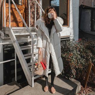 Faux-fur Padded Long Coat With Sash