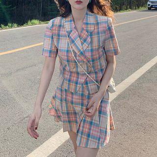 Set: Double Breasted Short-sleeve Shirt + Mini A-line Skirt