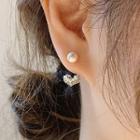 Heart Faux Pearl Through & Through Earring 1 Pair - White & Gold - One Size