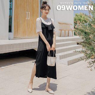 Plus Size Ruffled Long Pinafore Dress