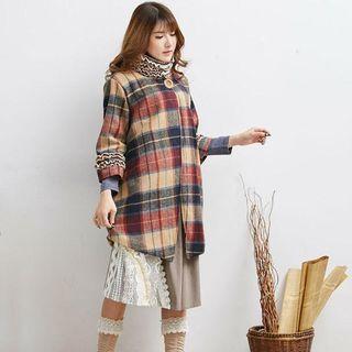 Ruffled Plaid Buttoned Coat