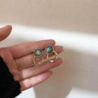 Layered Hoop Drop Earring 1 Pair - Gold & Green - One Size