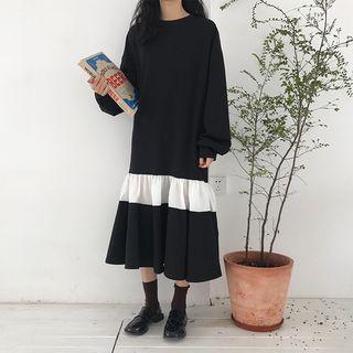 Color-block Long-sleeve Loose-fit Dress