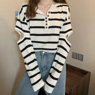 Long-sleeve Cutout Henley Knit Top