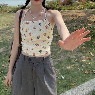 Print Halter Top Light Yellow - One Size