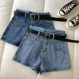 Set: High-waist Denim Shorts + Faux Leather Belt
