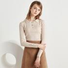 Long-sleeve Knit Top With Polo Collar